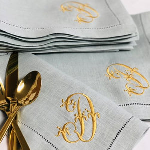 Paulina Monogrammed Linen Napkins in Pool