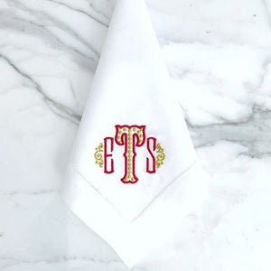 Signature Monogrammed White Linen Napkins- 80 Monogram Styles