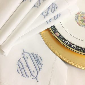 Signature Monogrammed White Linen Napkins- 80 Monogram Styles