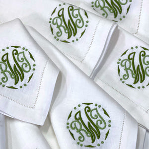 Signature Monogrammed White Linen Napkins- 80 Monogram Styles