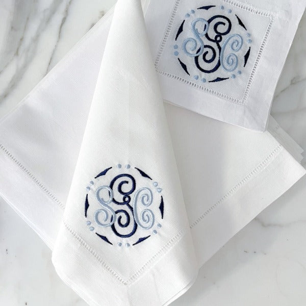 Shelby Dots Signature Monogram Linen Napkins - Bella Lino Linens