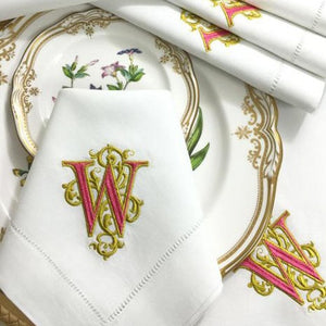 Signature Monogrammed White Linen Napkins- 80 Monogram Styles