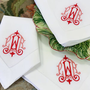 Signature Monogrammed White Linen Napkins- 80 Monogram Styles