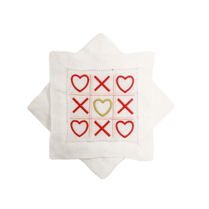 Valentines Day Gifts-TicTacToe Linen Cocktail Napkins