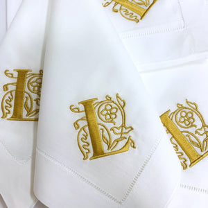 Signature Monogrammed White Linen Napkins- 80 Monogram Styles