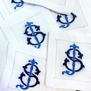Vintage Style Monogrammed Linen Napkins-Cocktail Napkins