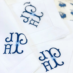 Signature Monogrammed White Linen Napkins- 80 Monogram Styles