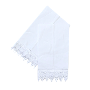 Sale-White Lace Border Guest Towels-Pair