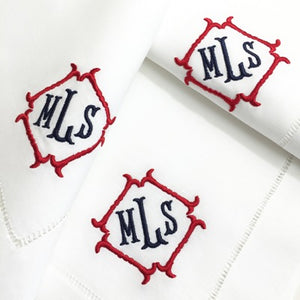 Signature Monogrammed White Linen Napkins- 80 Monogram Styles