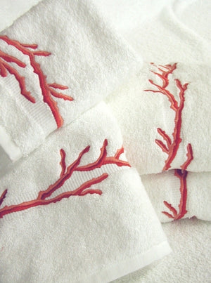 Coral Custom Embroidered Bath Towel Sets
