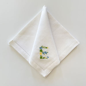 Floral Embroidered Monogram Hemstitched Table Linen-Napkins
