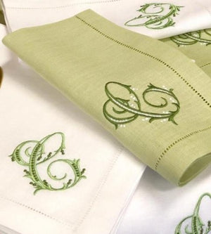 Kiwi and White Linen Napkin with Gigi Monogram