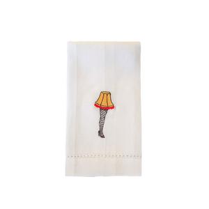 Leg Lamp embroidered linen guest towel.
