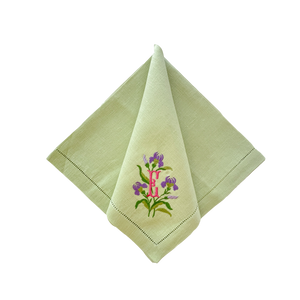 Iris Floral Monogrammed Linen Napkin