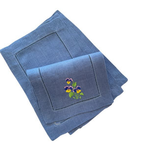 Pansy Embroidered Linen Cocktail Napkins
