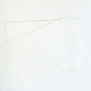 Sale-  Soft White Italian Hemstitch Linen Placemats- Set of 8