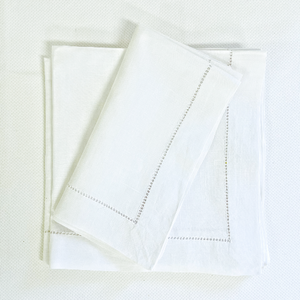 Sale- White Italian Hemstitch Linen Napkins- Set of 4