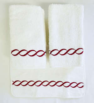 Sale-Pair of Chain Embroidered Guest Towels