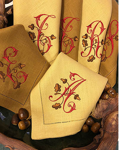 Acorn Monogrammed Colour Linen Napkins-Placemats-Cocktail Napkins