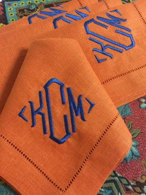 Tangerine Linen Napkin with Blake Monogram
