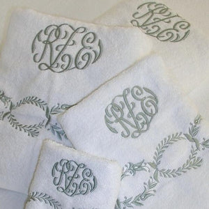 Boca Embroidered Border Bath Towels with Custom Olivia Monogram