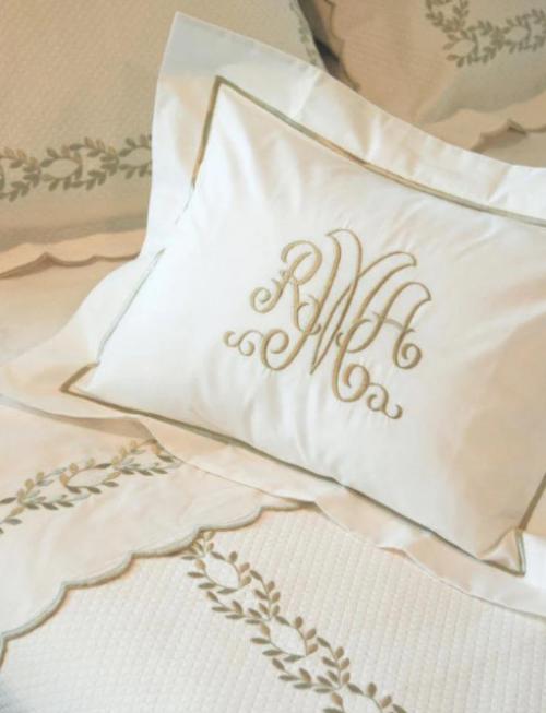 Monogram Standard Pillow Cases With Custom Embroidered Border 