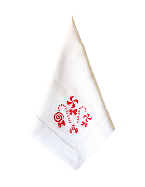 Peppermints & Candy Cane Monogrammed Linen Napkins