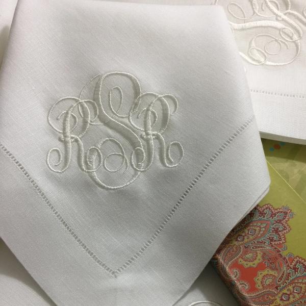 100% White Linen Napkins with Embroidered French Monogram with matt  Egyptian Thread