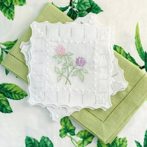 Clover Sprig Embroidered Linen Cocktail Napkin