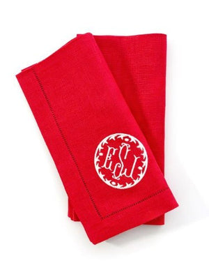 Red Linen Napkin with Emerson Monogram