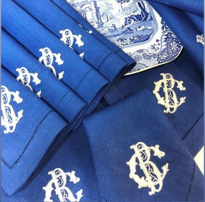 Cobalt Linen Napkin with Francesca Monogram