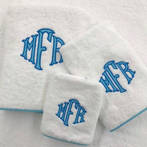 Applique Monogrammed Bath Towels with Color Edge Trim