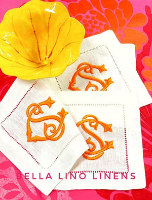 Bella Lino Linens-Vintage Style Monogrammed Linen Cocktail Napkins