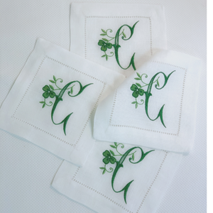Shamrock Embroidered Monogram Cocktail Napkins