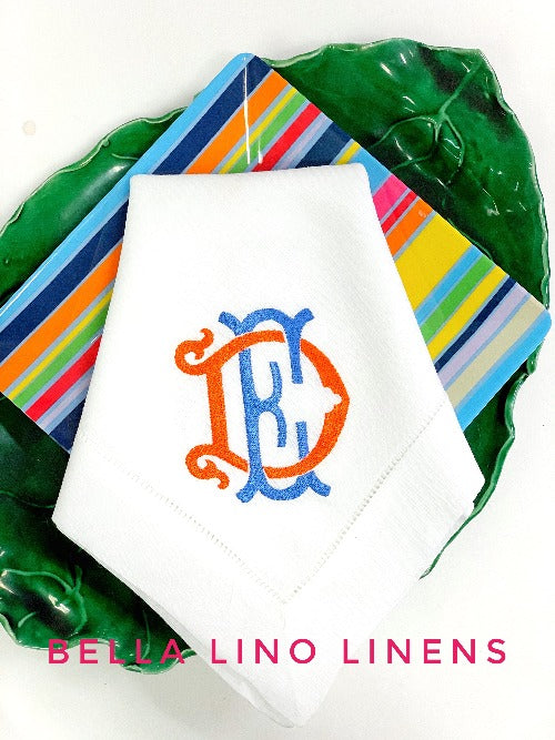 Vintage Style Monogrammed Linen Napkins-Cocktail Napkins