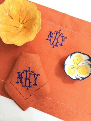 Isabella Monogrammed Festival Linen Napkins-Placemats-Cocktail Napkins