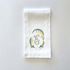 Lily of the Valley Embroidered Monogrammed Guest Towel