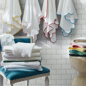 Cairo Scallop by Matouk! New colors for spring! Bright and cheery luxury bath towels, hand towels and tub mats.