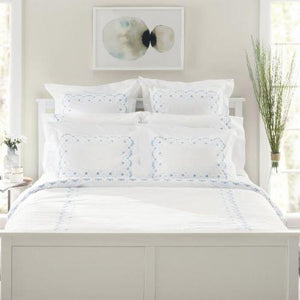 Meadow Blue and White Embroidered Bed Linens-Sheets-Custom Bedding