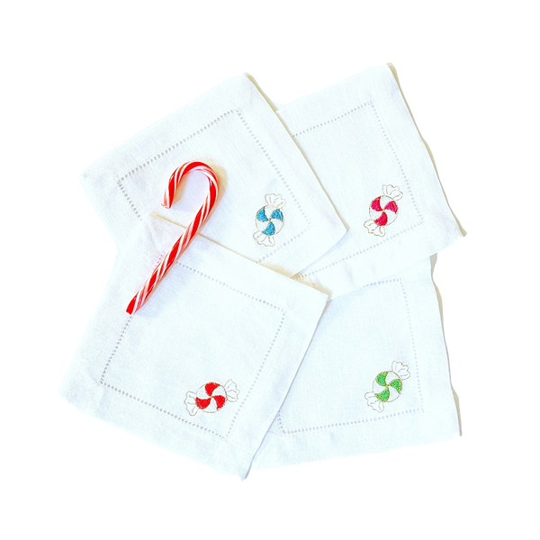 Peppermint Candy Embroidered Cocktail Napkins Bella Lino Linens