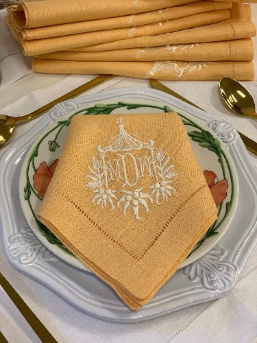 Monogrammed No Iron Linen Napkins, Monogrammed Linen Napkins, Monogrammed  Hemstitched Linen Napkins 