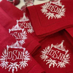 Pagoda Red Colour Monogrammed Linen Napkins