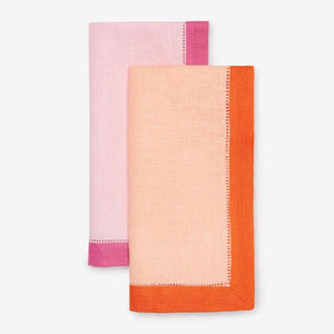 Roma Carnation-Pink and Cameo-Tangerine linen napkins and placemats