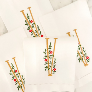 Tall Vine Monogrammed Pique Linen Guest Towel