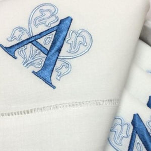 Tivoli Signature Monogrammed Linen Napkins-Blue Table Linens