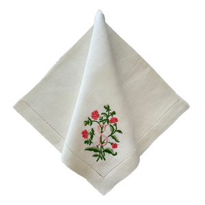 Trumpet Floral Monogrammed Linen Napkin