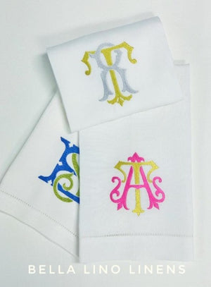 Vintage Style Monogrammed Pique Linen Guest Towels
