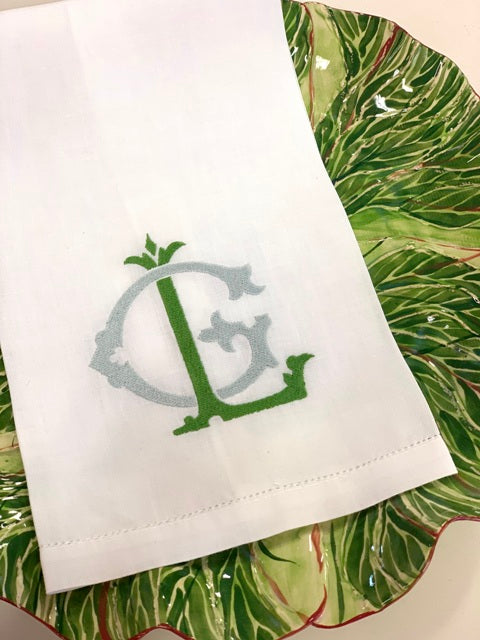 Vintage Style Monogrammed Pique Linen Guest Towels